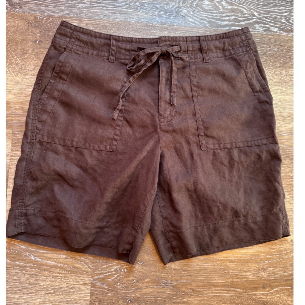 Liz Claiborne Lizwear Brown 100% Linen Drawstring Utility Shorts Womens 10